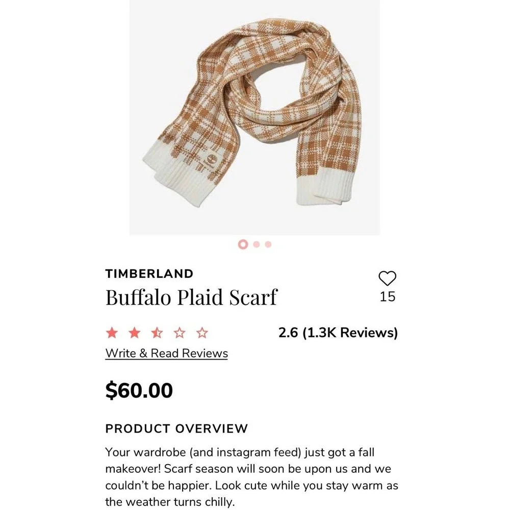 New Timberland Buffalo plaid scarf.